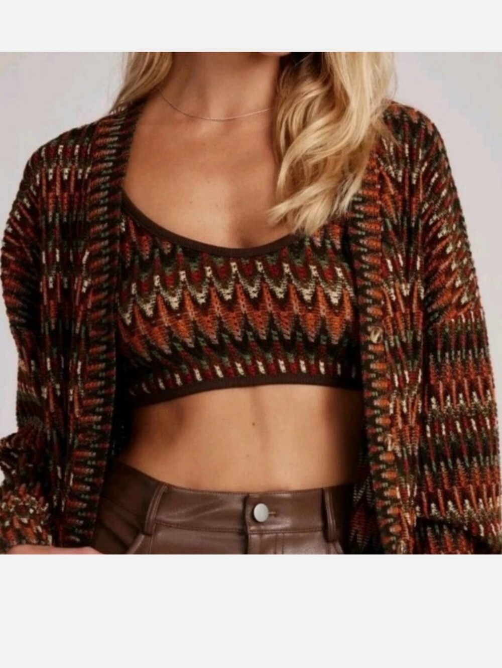 12th Tribe Multicolor Knit Cardigan - With Matching Crop Top EUC